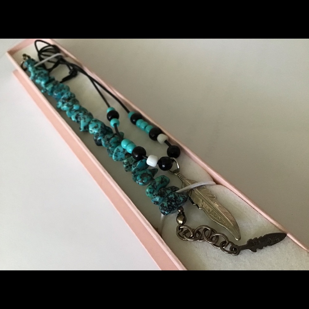 Bracelet 7” Blue Black Stones & Necklace 10” New